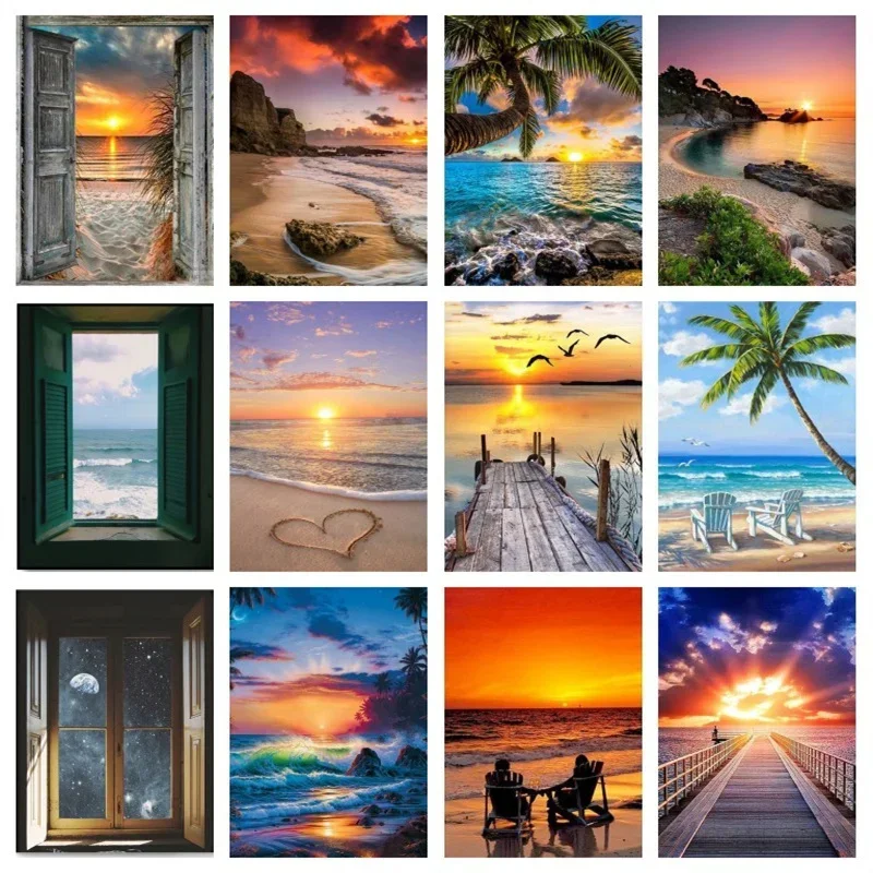(No frame)Sea View Landscape Posters and Print Sunset Beach Seascape Canvas Painting Natural Scenery Nordic Wall Art Picture