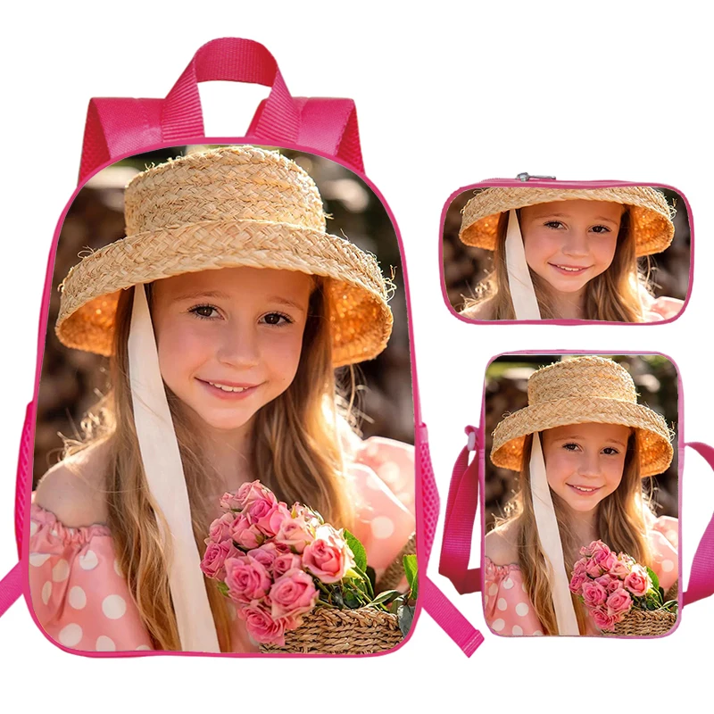 

Children's 3 Pcs Set Backpack Like Nastya Print School Bags Large Capacity Pink Backpacks Nylon Lightweight Schoolbag Mochila