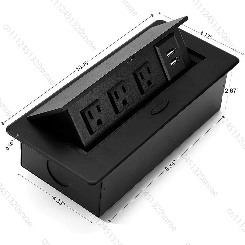 US Standard 3AC Pop-Up Desktop Socket with 2-Port USB Charging Hidden Recessed Flip Cover Power Box