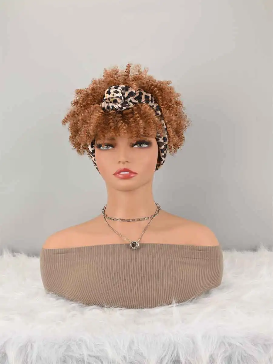 Headband Wigs For Women Afro Kinky Curly Wig With Synthetic Short Hair Wigs With Headband Attached Headwrap Wigs Kinky - Image 2