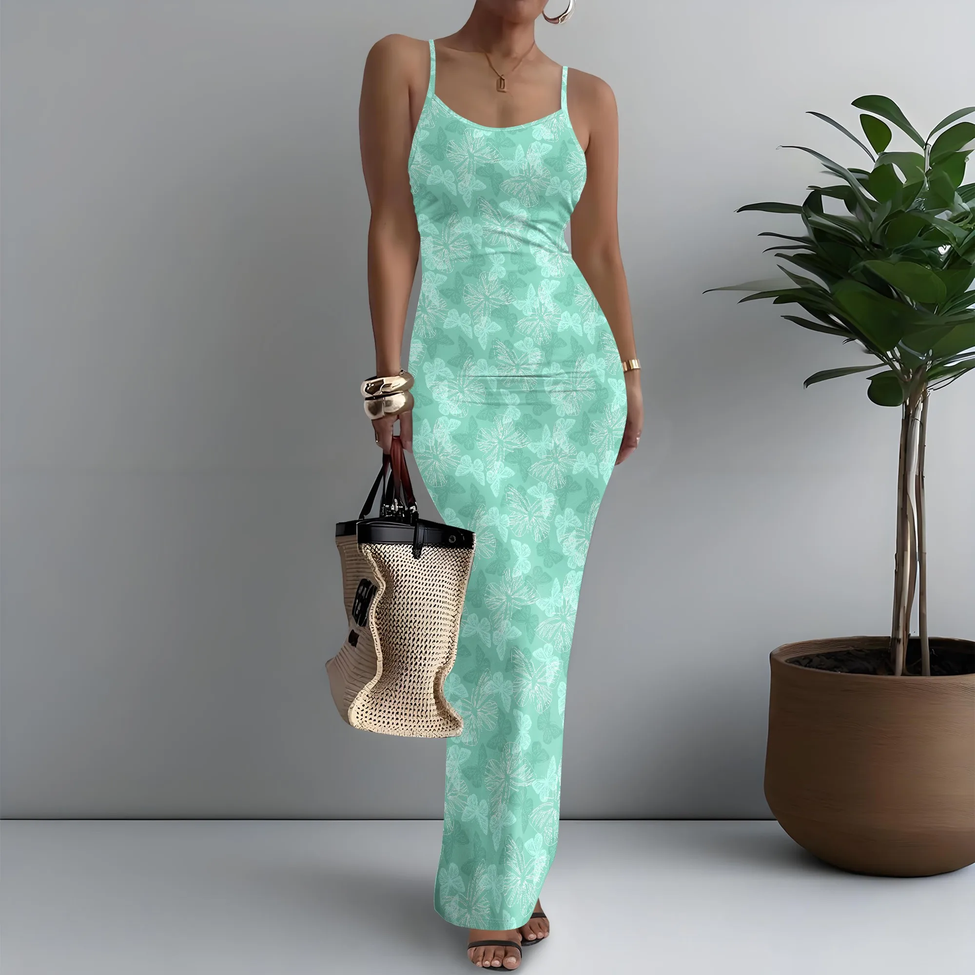 

Women's Spaghetti Strap Maxi Dress Boho Chic Butterfly Print Casual XS-3XL