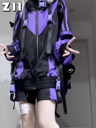 Imagen 2 del producto 2025 Ropa Mujer chaqueta de calle Mujer Harajuku japonés Y2k Tops contraste de Color cremallera prendas de vestir Casual moda abrigos de gran tamaño