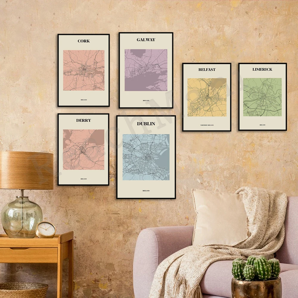 Dublin Map,Belfast Map ,Cork Map,Galway Map,Derry Map Print ,Derry Wall Art , Irish Wall Art