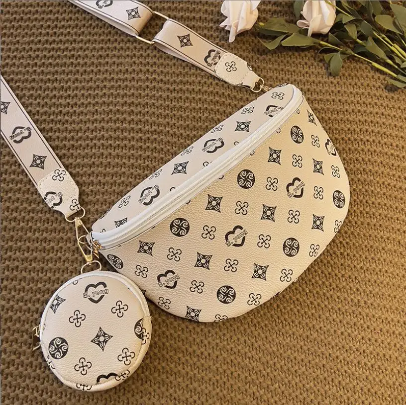 Women's Fashion Printed Waist Bag Cross Body Bag Coin Purse Two piece Set Ladies Single Shoulder Bag Casual Chest Bag