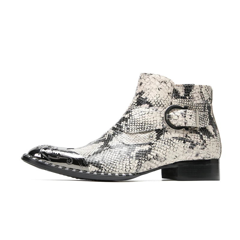 Coogerlove Punk-Stil Männer blau Echt leder Stiefel Metall quadratische Zehen Schnalle Niet Motorrad Stiefel Winter männliche Party Stiefel – Detail 13