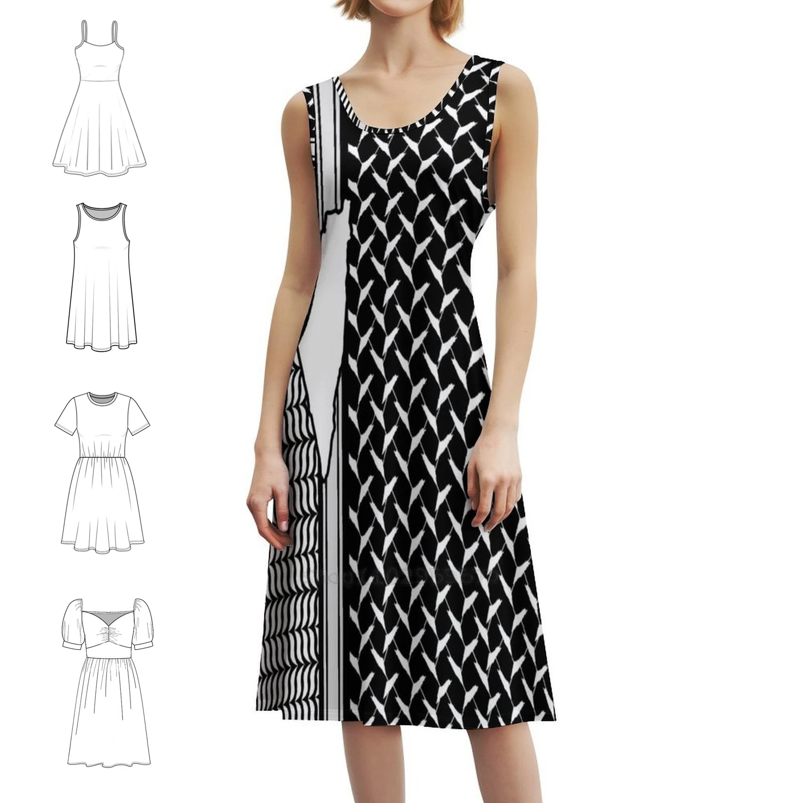 أقنعة الكوفية الفلسطينية |   فستان كوفية فلسطين الحرة على شكل قلب فستان أنيق للحفلات الصيفية للنساء الفلسطينيين