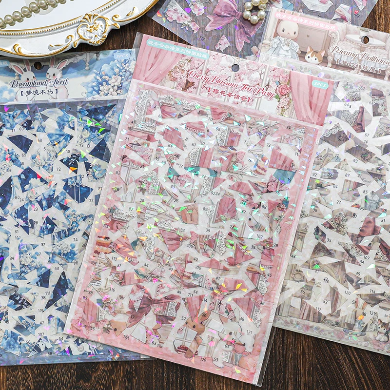 

Card Lover 3 Pcs [Goodnight Cloud Poetry] Landscape Stickers 3D Large Sakura Tea Party Dream Dollhouse Journaling Scrapbooking