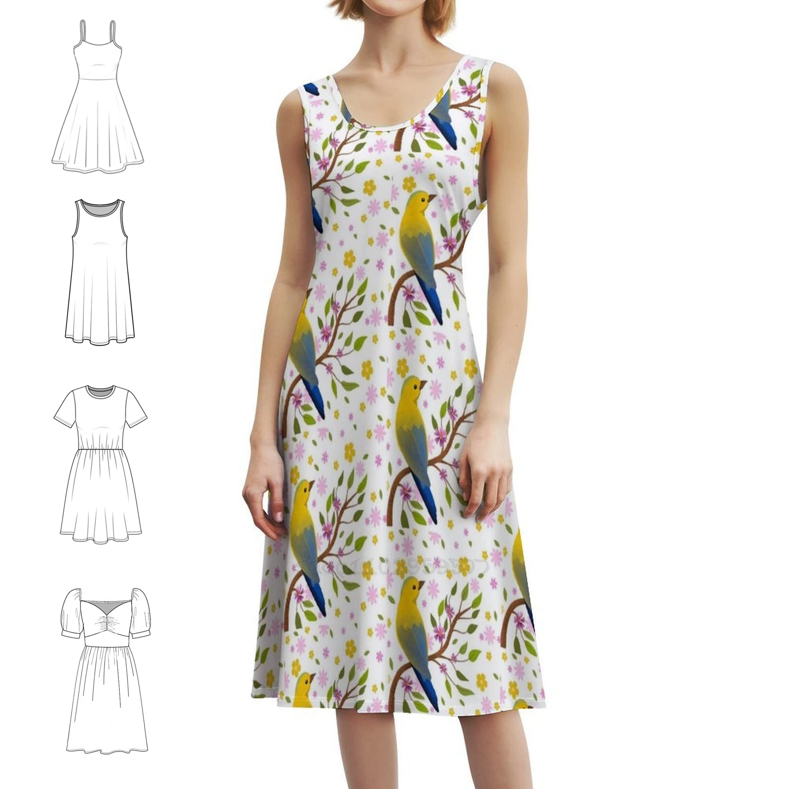 فستان Everybirdy Golder Birds Pattern 2 فستان بوهيمي عتيق بأكمام منتفخة أو بدون أكمام للنساء فستان Everybirdy Golder #1