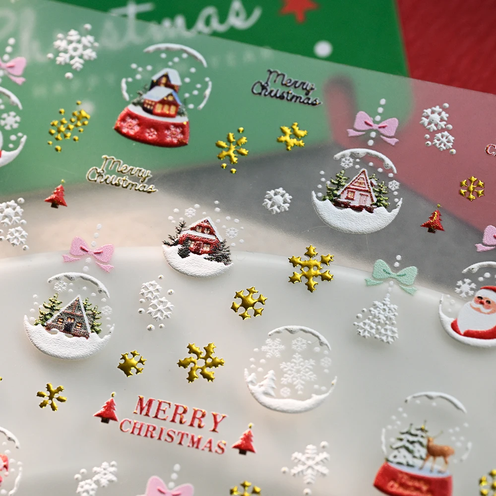 1 unidad de pegatinas 5D para uñas de dibujos animados de muñeco de nieve y Papá Noel, árbol de Navidad de invierno, calcomanías para decoración de uñas con copos de nieve, deslizadores de oso de jengibre para hombre