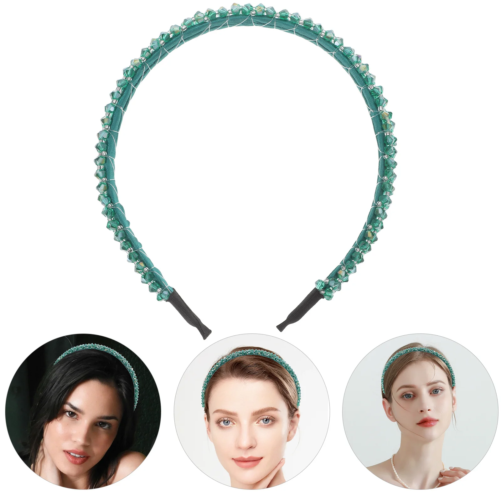 

1pc Crystal Hair Hoop Beaded Headband For Women Fashion Chic Hair Decoration Daily Wear Party Green Gift Female Friends