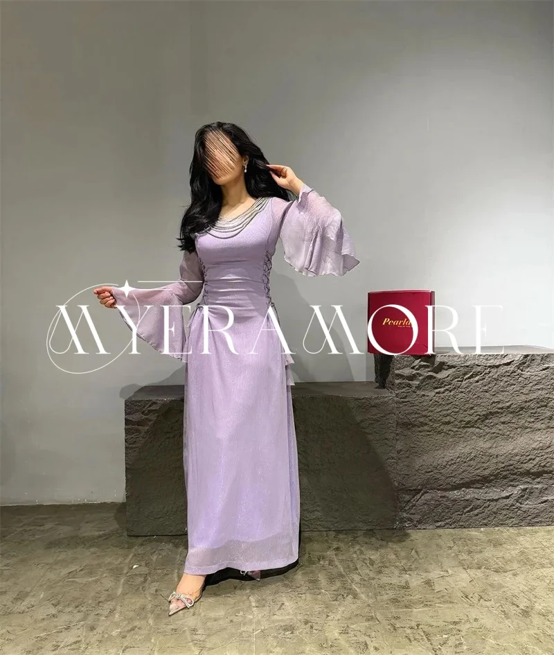 فساتين سهرة عصرية من التل في دبي 2025 بأكمام طويلة على شكل حرف a مشد بطول الأرض فساتين لحضور الحفلات الموسيقية مخصصة من Fساتين Sheer #3