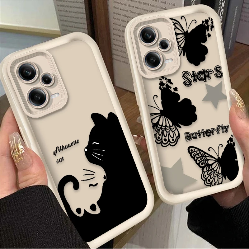 Black Cat Butterfly Shadow Soft Case for Xiaomi Redmi Note 13 12 11 Pro Plus 4G 5G 12S 11S 10S 10 9 9S Redmi 14C 13C 12C A3 12