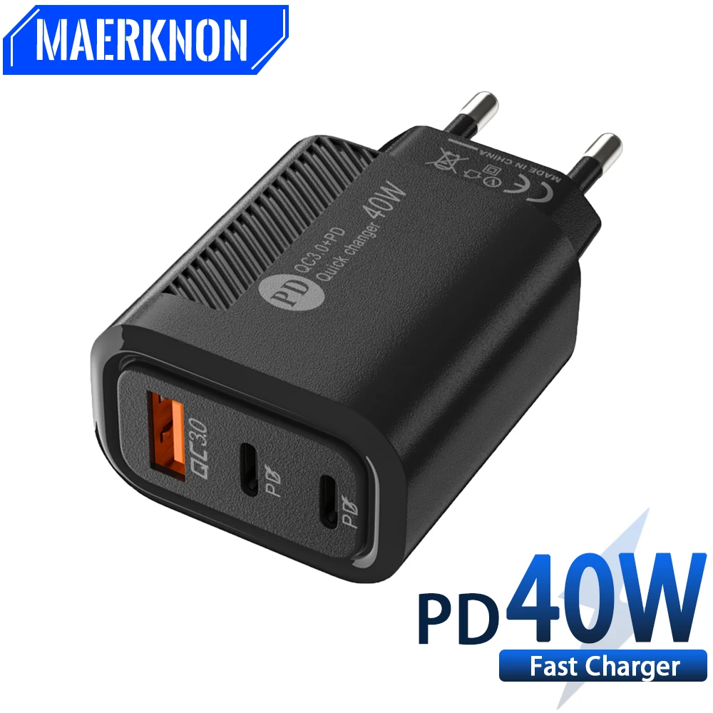 

40W USB Fast Charger Type C PD Charge 3 Port Fast Charging For iPhone 14 13 Xiaomi Huawei Samsung Portable Mobile Phone Charger