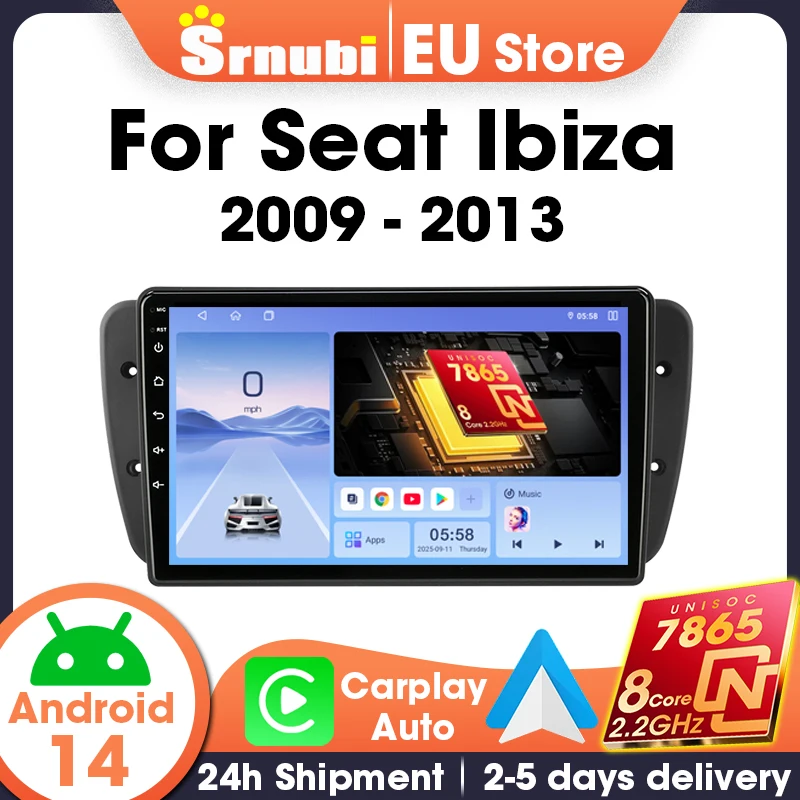 Srnubi Wireless Carplay Android Auto GPS Navigation Multimedia Video Player Car Radio 9 inch For Seat Ibiza 6j 2009-2013, 2 Din Head Unit with QLED Screen Support SWC, 8-Core UIS7865 DSP Bluetooth 5.4