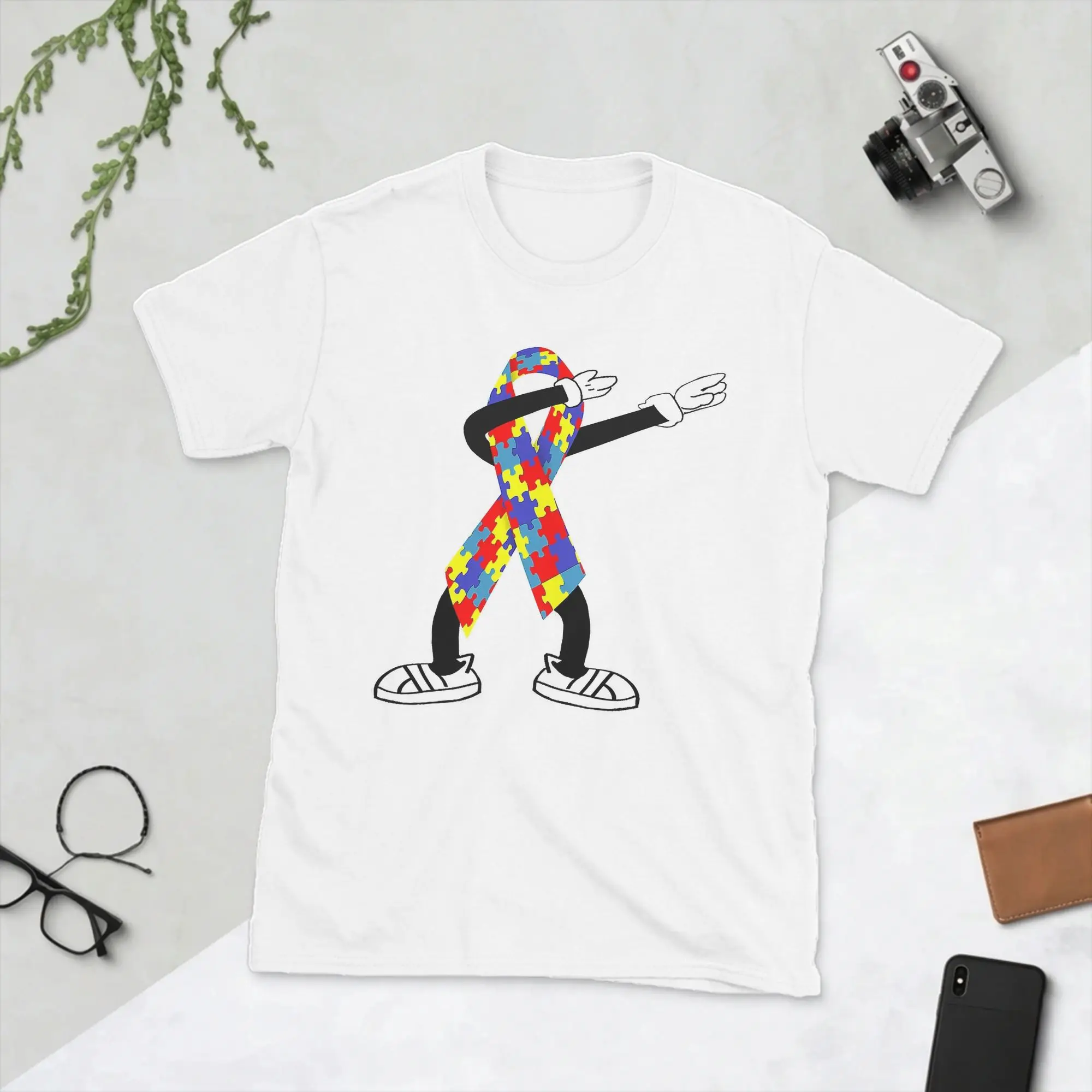 Autism Awareness Dabbing Puzzle Piece Love Dab Dance T Shirt Men's  Cotton Casual T-Shirts O Neck  Tee Shirt Short Sleeve Tops
