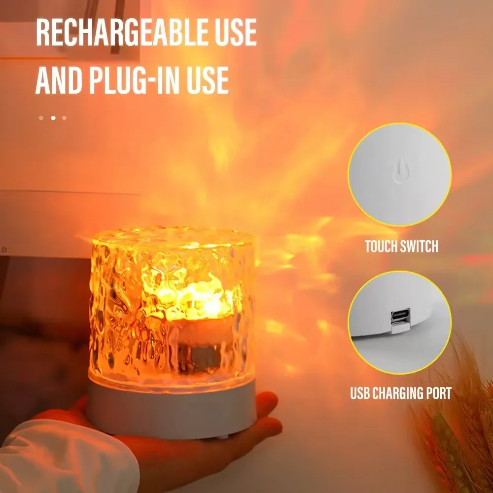 16-Color RGB Water Ripple LED Night Light, Rechargeable Remote Dimmable Crystal Table Lamp for Bedroom Home Atmosphere Decor
