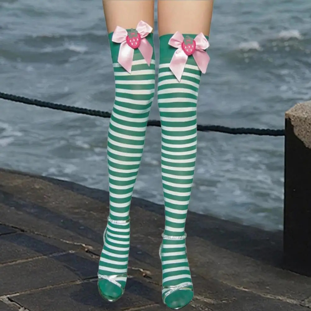 Warm Winter Socks Colorful Christmas Stockings with Retro Striped Design Bow Decor for Cosplay Performances Holiday for Dress