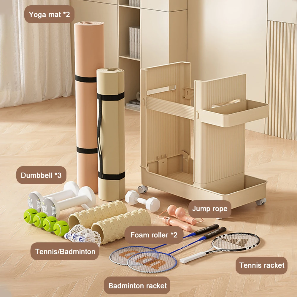 Sports Equipment Storage Rack with Wheels Fitness Equipment Storage Rack Sports Equipment Trolley Basket Yoga Mat Storage Rack