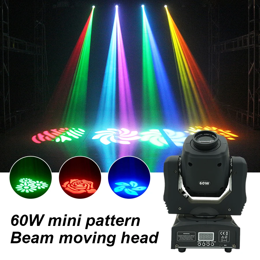 

LED Moving Head Light Mini 60W DJ Moving Head Gobo Light with 8 Gobos 8 Colors DMX Sound Activation Dj Spotlight for Wedding DJ