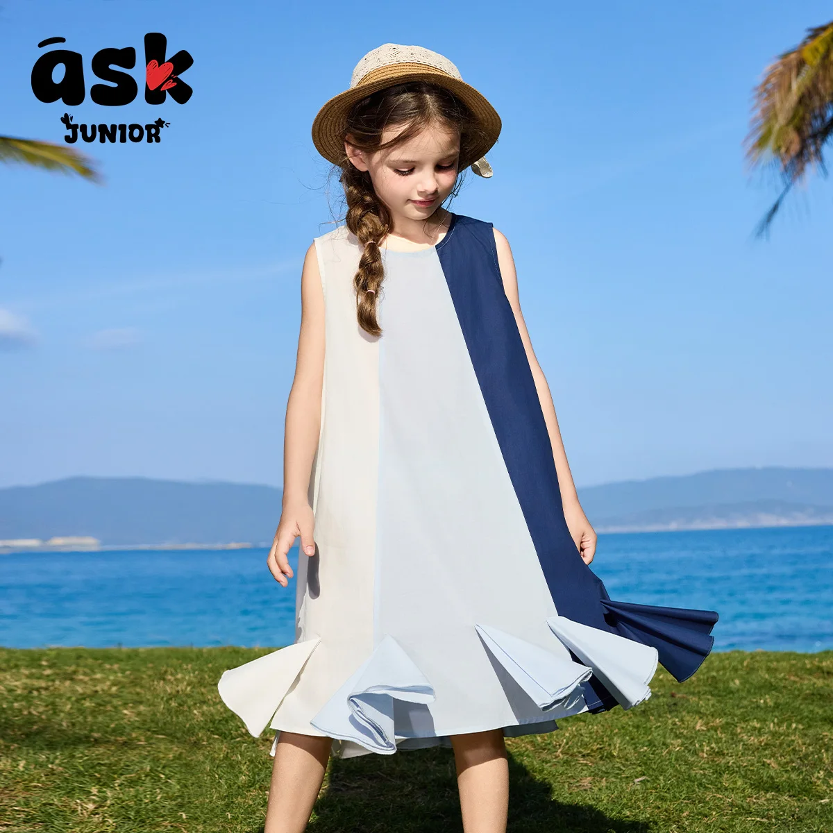 فستان بناتي صيفي متباين الألوان بدون أكمام على شكل ذيل السمكة #5