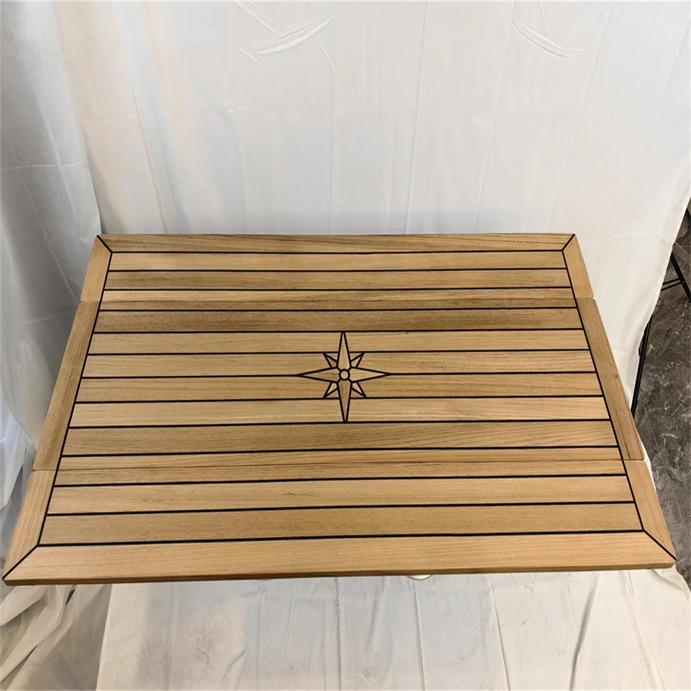 Folding Wings Teak Table Top 340/680x1250mm,13.4/26.8x49.2 Inch Rectangular Star Inlay Marine Yacht RV TW35125