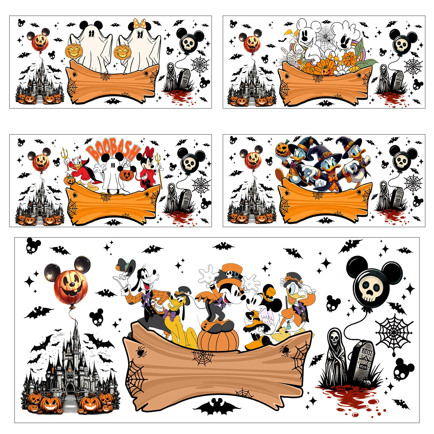 

1/5 Sheets Halloween Fairy Tale MICKEY series easy peel waterproof DIY Decals 3D transfers uvdtf sticker 16oz uv dtf cup wraps
