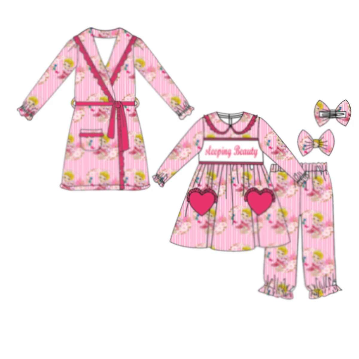 New boutique children's suit castle girl printed lapel long-sleeved elastic trousers short-sleeved girl suit baby nightgown