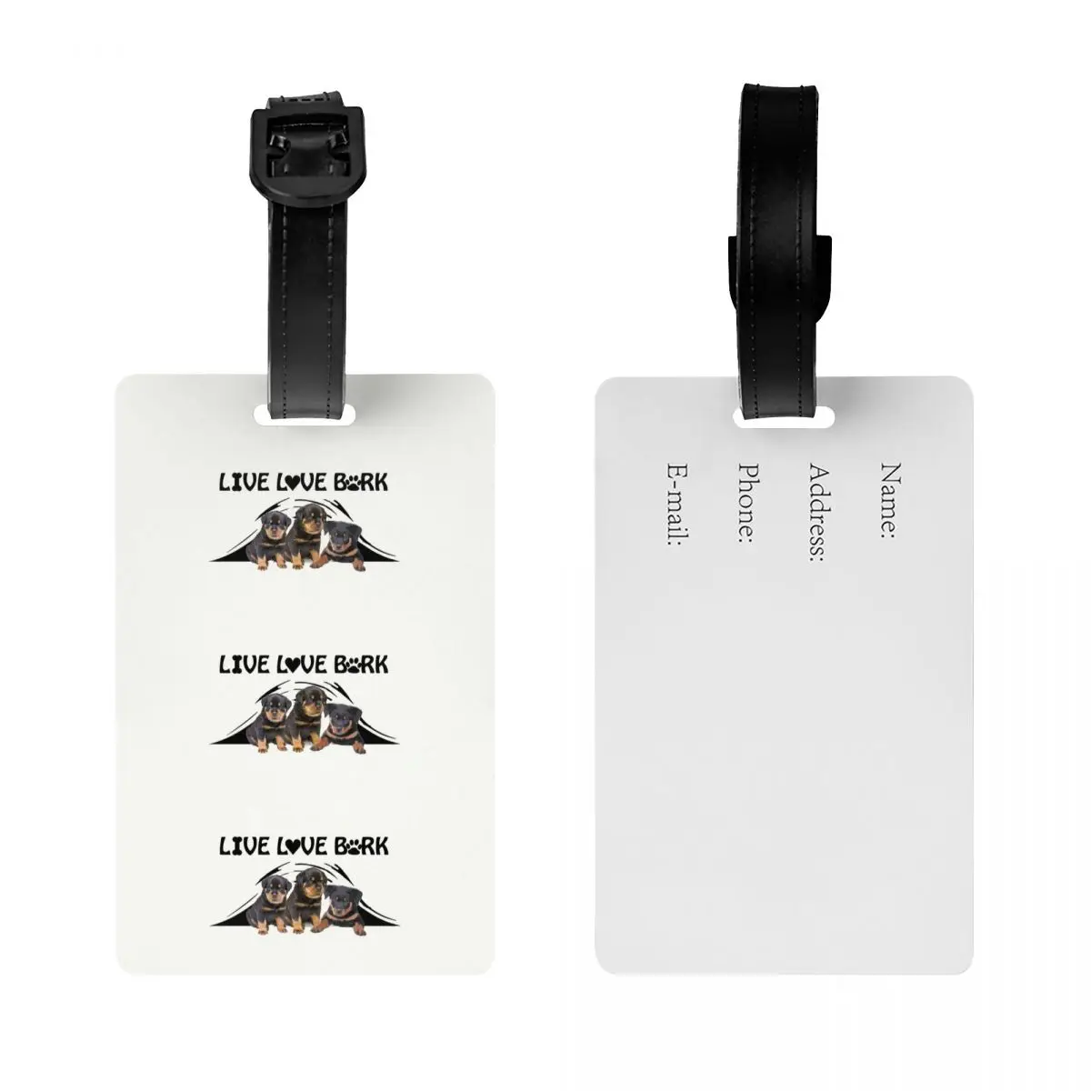 Live Love Bark Rottweiler Puppies Luggage Tag Animal Dog Travel Bag Suitcase Privacy Cover ID Label