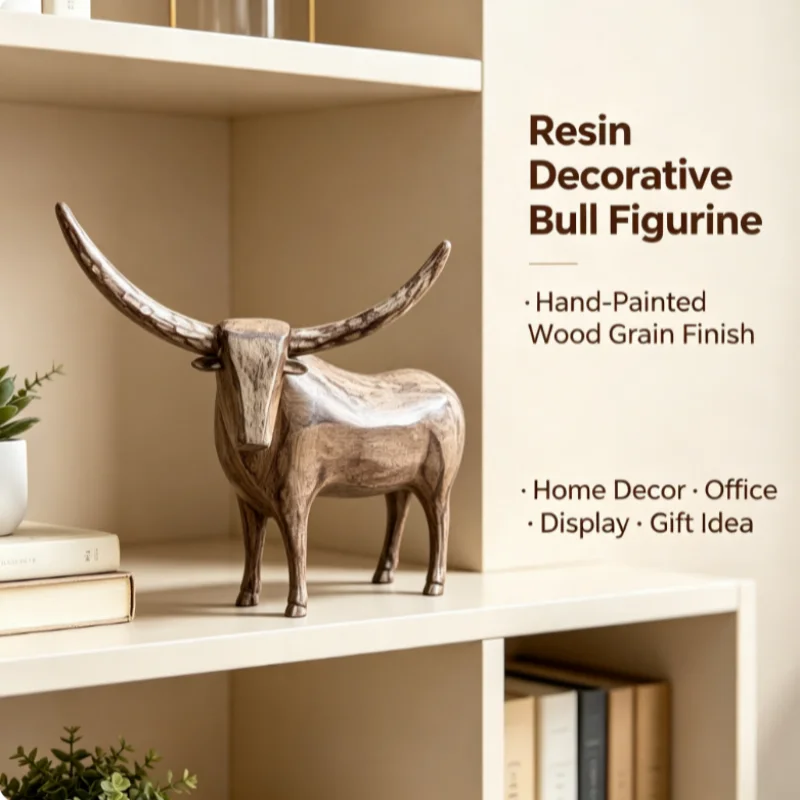 Vintage Longhorn Bull Sculpture, Rustic Farmhouse Animal Figurine, Hand‑Carved Style Western Bull Statue, Farmhouse Statue