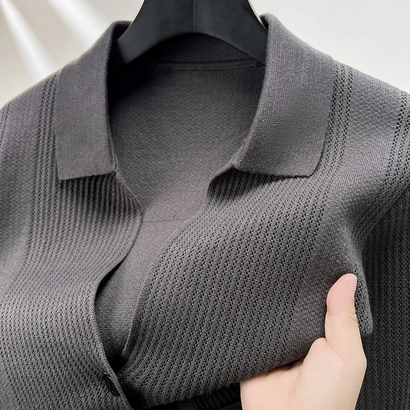 

High-End Brand Lapel Men's Long Sleeved Sweater Coat Autumn Winter 3D-Pocket Button Casual Thick Knit Cardigan Jacket Men's Wear