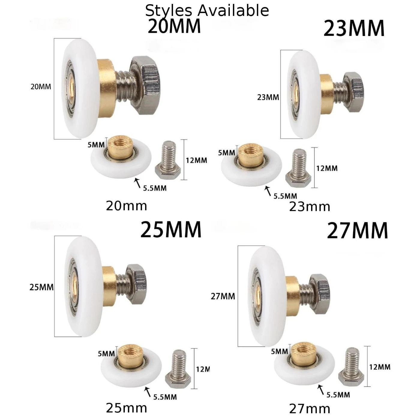 4PCS Shower Room Sliding Door Roller Brass Cabinet Gate Silence Pulley Screws 20-27mm Wheel Fittings 4-8mm Glass Doors Hardware