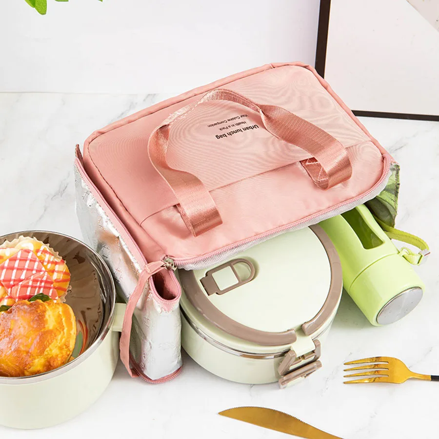 Borsa per il pranzo portatile per scatola per il pranzo con isolamento termico Tote Cooler Borsa Bento impermeabile Borse a tracolla per alimenti da ufficio