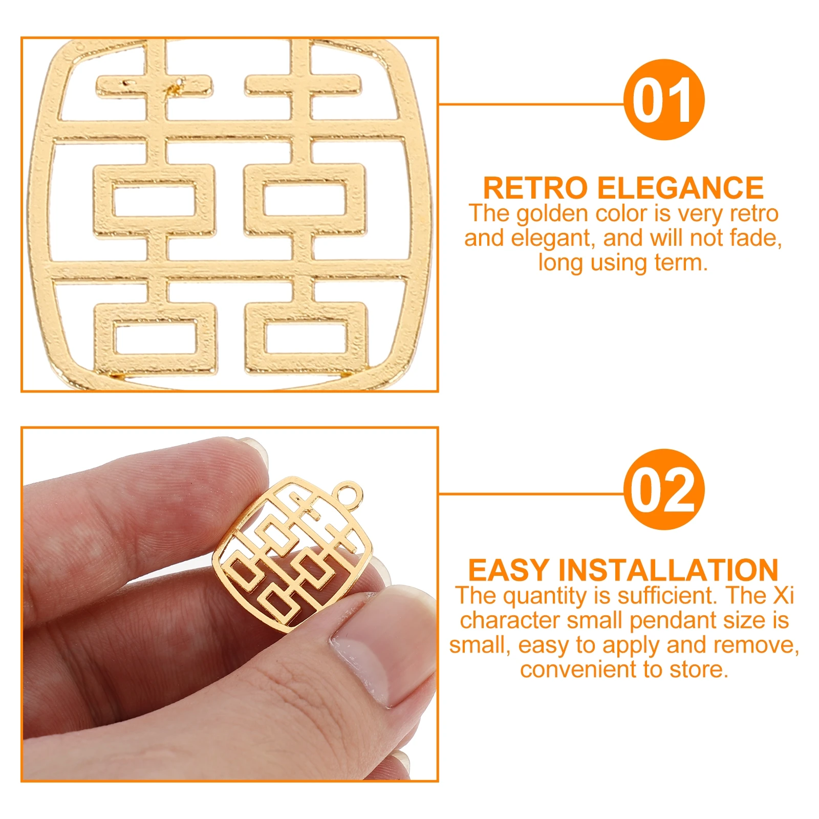 

60Pcs Compact Golden Wedding Xi Character Pendant Metal Candy Bag Decor Retro Wedding Candy Box Decorative Sweets Box Pendant