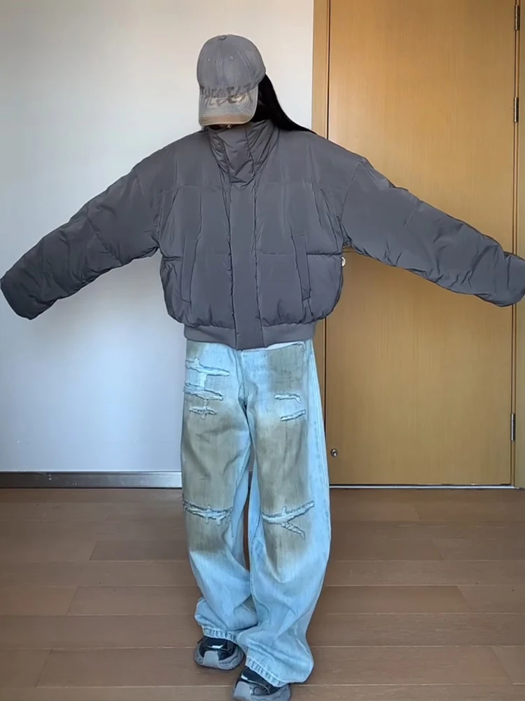 

Мужская зимняя куртка из черной искусственной кожи с воротником-стойкой, утепленная, короткая, хлопковая, в американском стиле, молодежная модная верхняя одежда