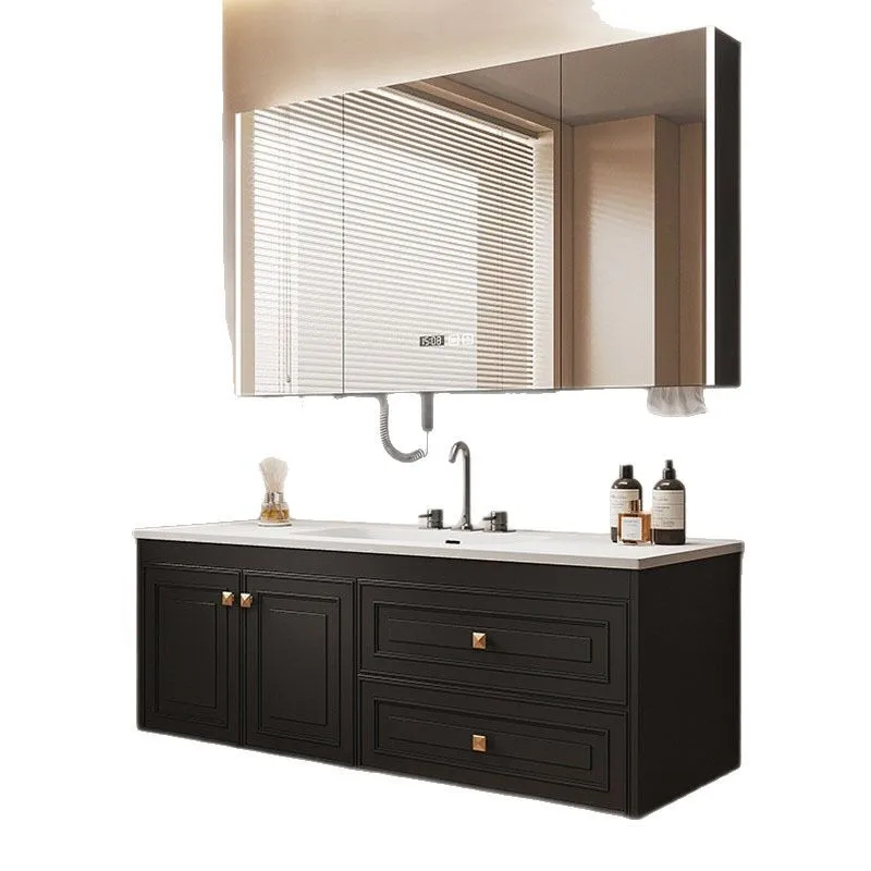 

Rock slab hot bending integrated basin bathroom cabinet combination oak paint bathroom washbasin cabinet