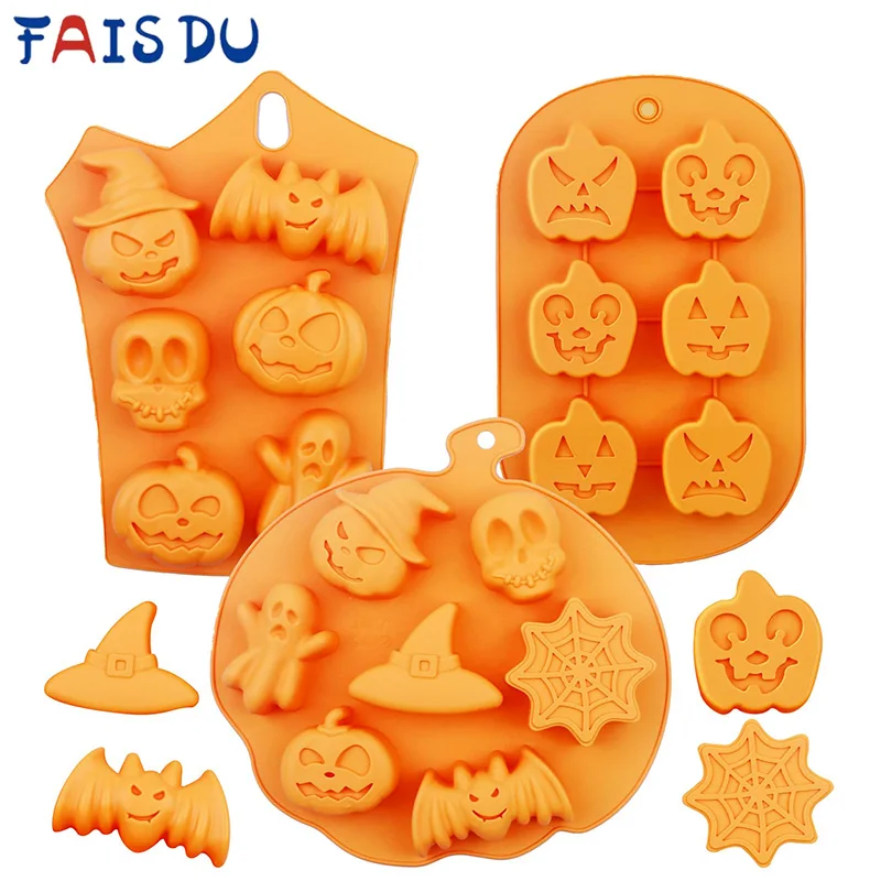 

Halloween Silicone Baking Moulds Trick or Treat Molds Pumpkin, Evil, Skull, Ghost Shape Muffin Candy Mold Halloween Decorations