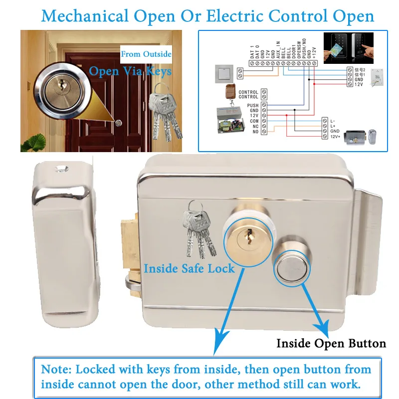 Cerradura electrónica integrada de doble cabezal, cerradura de puerta eléctrica antirrobo para Control de acceso, sistema de teléfono de puerta de vídeo, tienda en casa