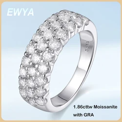 EWYA Sparkling 3-Row 1.86cttw Full D Color Moissanite Half Eternity Ring For Women S925 Silver All Diamond Wedding Band Rings