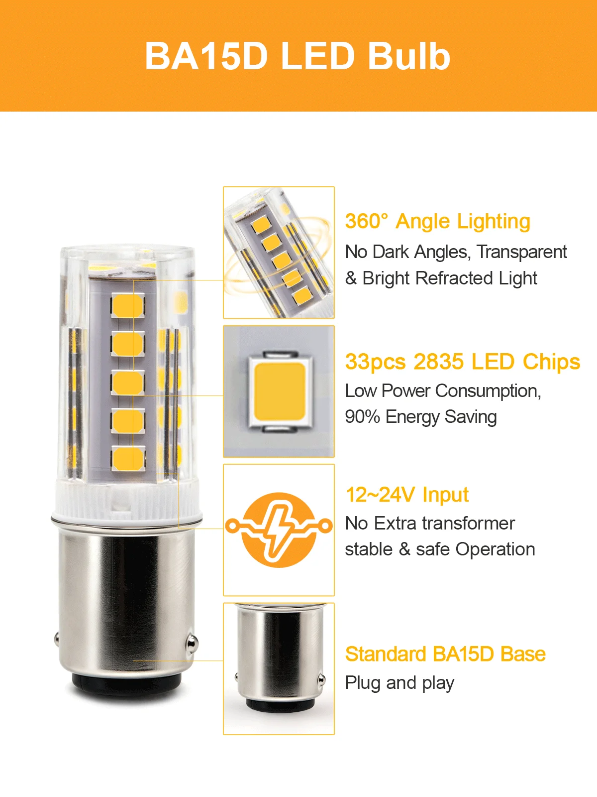 Litwisdom 10x BA15D LED S25 1142 LED Bulb 12-24V 4300K Warm White 1W Non-polarity Non-dimmable for RV Boat Sewing Machine