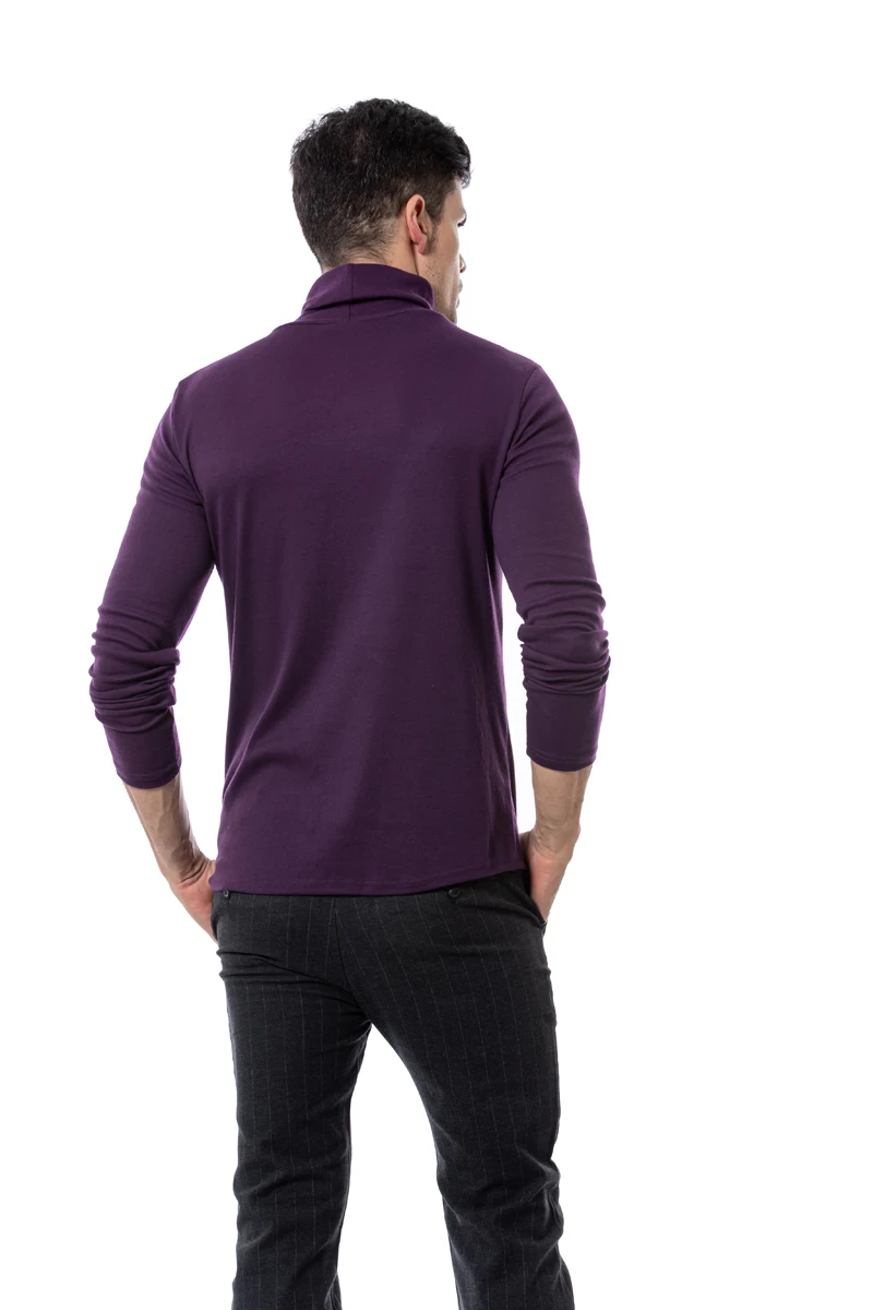 Jersey de cuello alto púrpura para hombre, camisa térmica de manga larga, ajustada, básica, de punto, 2023