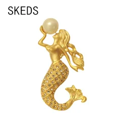 SKEDS New Vintage Women Lady Rhinestone Mermaid Pearl Brooches Pins Elegant Exquisite Accessories Wedding Party Corsage Pin Gift