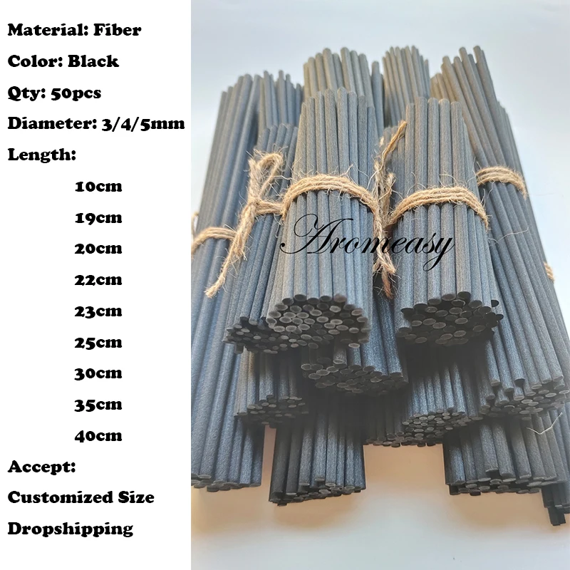 50 sztuk 5/4/3mm 40/35/30/25/23/19cm czarne patyczki rattanowe dyfuzor trzcinowy wymienne patyczki patyczki trzcinowe dyfuzor do aromaterapii patyczki