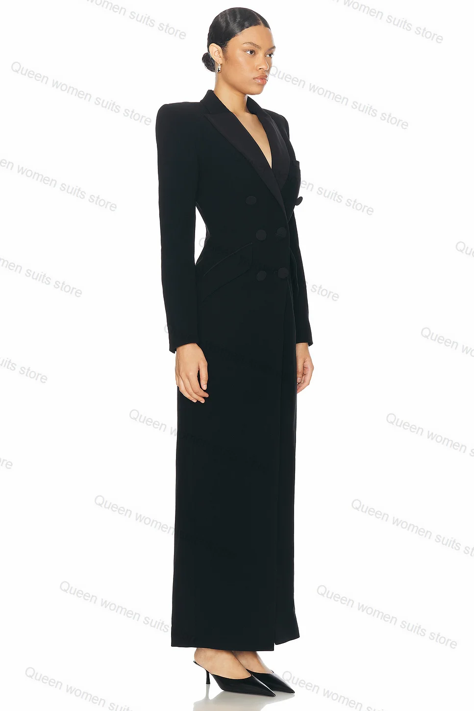 Long Cotton Black 1 Piece Women Suits Skirt Long Blazer Prom Dress Formal Office Lady Tailored Wedding Tuxedo Coat Jacket