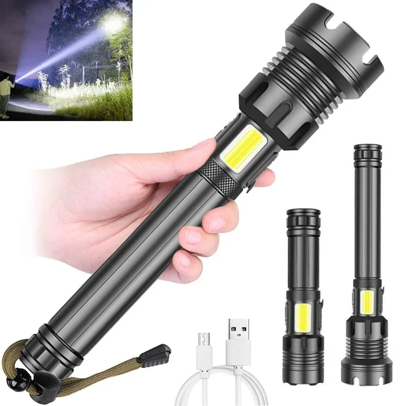 Powerful LED Flashlights XHP 90/70 Super Bright Flash Lights USB Rechargeable Zoom Tactical Torch Camping Searching Lamp