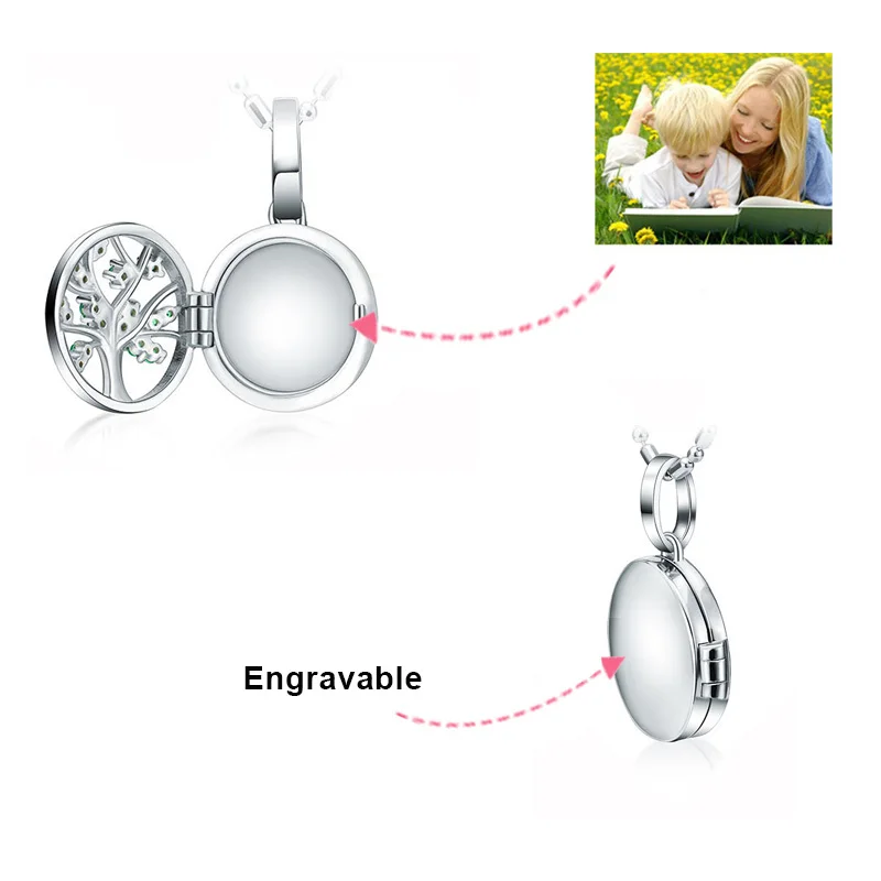 Strollgirl 925 Sterling Silver Engraved Family Tree of Life Photo Locket Necklaces Custom Necklaces & Pendants for Women Jewelry