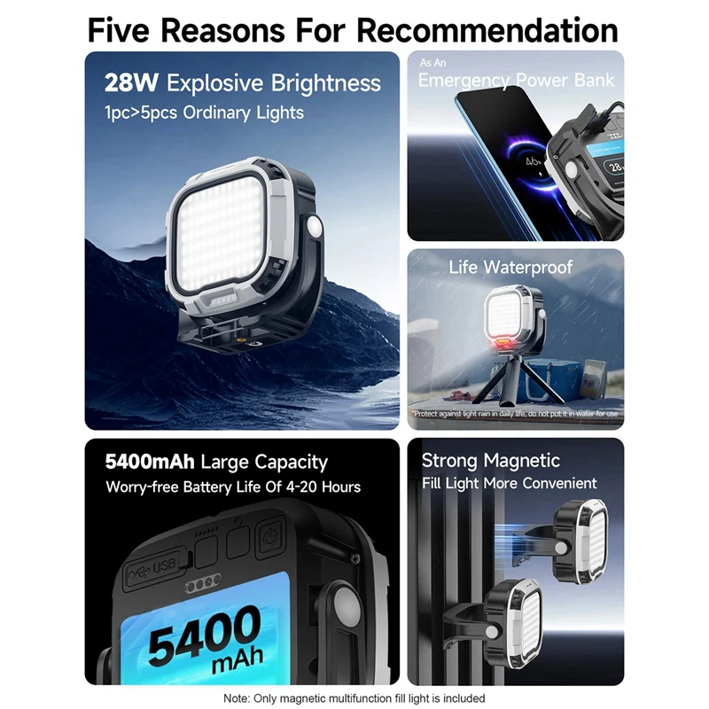 Fill Light Camera Light 28W Magnetic Red Light Handle 2700K-6500K Cold Shoe For Video Recording