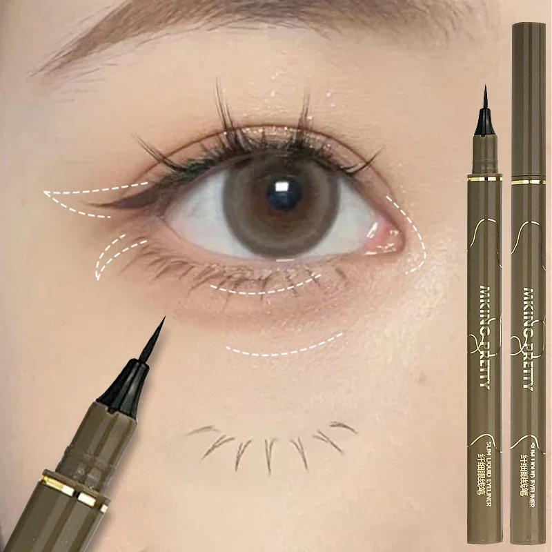 Ultradunne zwarte onderste wimper eyeliner pen waterdicht blijvende gladde vloeibare ogen liner potloden veegvaste oogmake-up tools