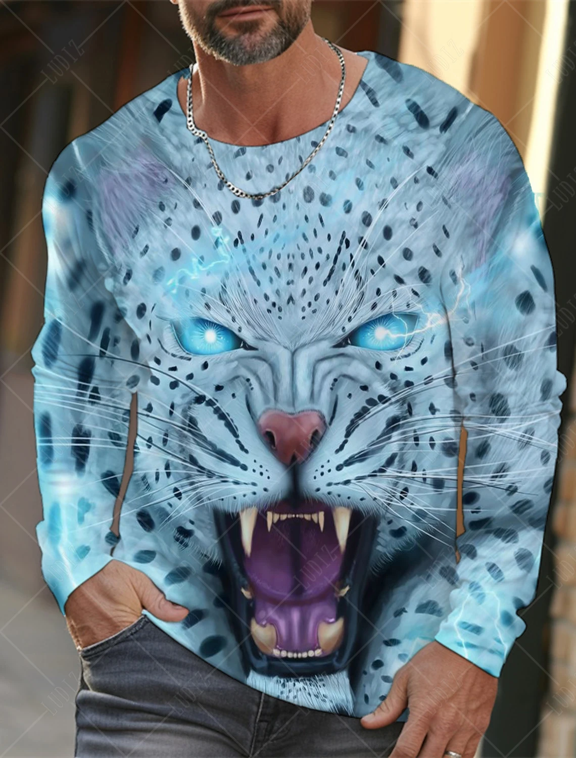 Vintage Men\'s Long Sleeve T-Shirt 3d Print Shirts Fashion Animal Leopard Graphics Clothing Sleeve Tops Men Oversized Streetwear