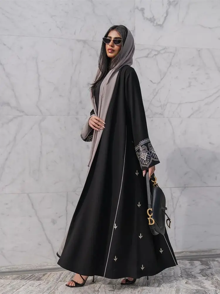 Black Open Kimono Abaya Dubai 2024 Muslim Kaftan Modest Dress Abayas For Women Kebaya Robe Musulmane Caftan Marocain Femme