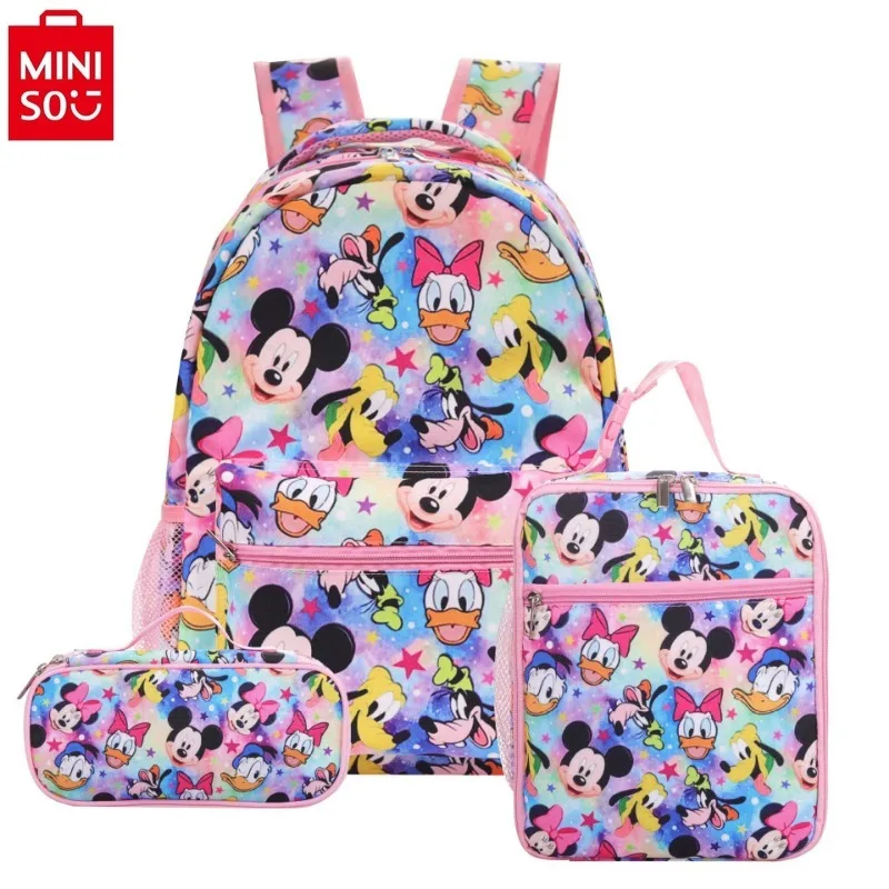 MINISO Disney Cartoon Mickey Printed Backpack for Students with Reduced Load Lightweight Children's Backpack